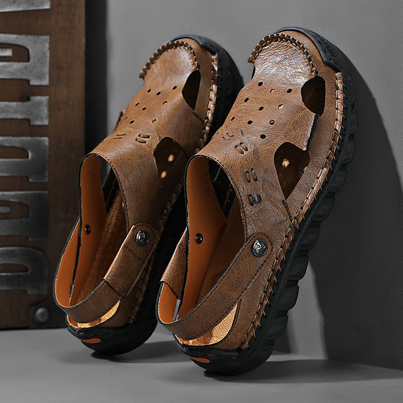 (⏰Last Day 70% OFF🔥)Men's 40+ Orthopedic Closed-Toe Sandals – Full-Grain Leather, Adjustable, Handmade for Fishing, Gardening & Daily Wear