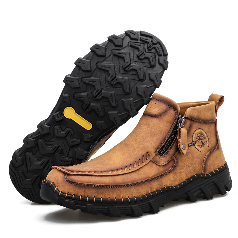 (⏰NOW ON: 70% OFF Sale! 🔥)Men's Premium Motorcycle Boots – Hand-Stitched Genuine Leather, USMCA Recommended - Wide Toe, Waterproof, Anti-Slip, Anti-Sprain, Ortho Support, Suitable for Riding, Work, Driving, Hiking