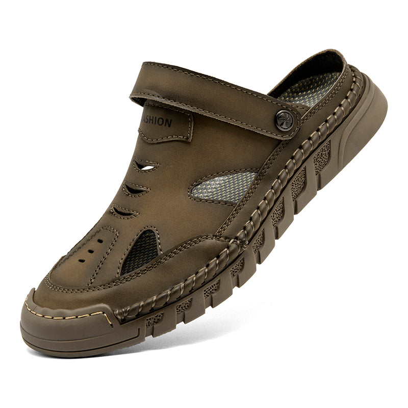 (⏰Limited Time Sale 70% OFF 🔥)Men's Premium Leather Orthopedic Sandals Handcrafted Full-Grain Leather-Closed Toe, Arch Support, Anti-Slip, Shock-Absorbing, Suitable for Riding, Gardening, Daily Errands