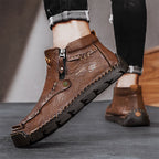 (⏰Last Day 70% OFF🔥)Men's Top-Quality Motorcycle Boots Hand-Stitched Genuine Leather Boots-Wide Toe, Waterproof， Anti-Slip， Anti-Sprain，Suitable for Work, Driving, Hiking