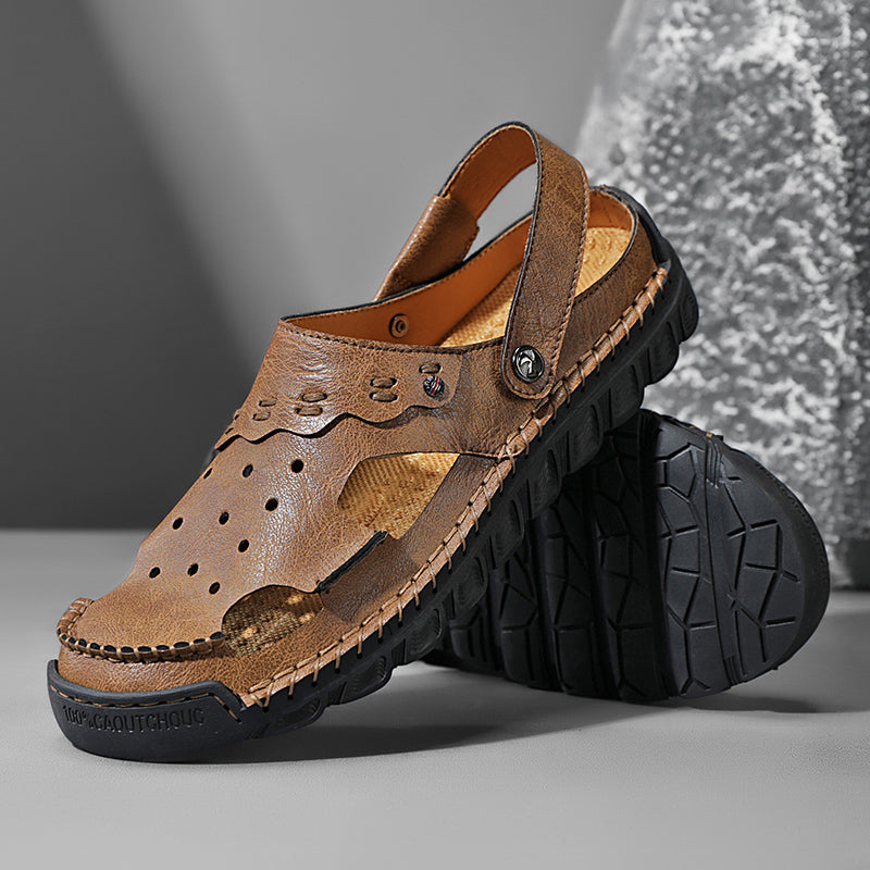 (⏰Last Day 70% OFF🔥)Men's 40+ Orthopedic Closed-Toe Sandals – Full-Grain Leather, Adjustable, Handmade for Fishing, Gardening & Daily Wear