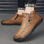 (⏰Last Day 70% OFF🔥)Men's Top-Quality Motorcycle Boots Hand-Stitched Genuine Leather Boots-Wide Toe, Waterproof， Anti-Slip， Anti-Sprain，Suitable for Work, Driving, Hiking