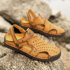 (⏰Limited Time Sale 70% OFF🔥)Men's Full-Grain Leather Sandals – Closed-Toe, Adjustable for Fishing & Gardening