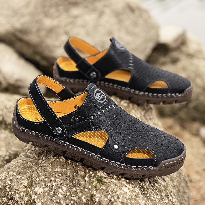 (⏰Limited Time Sale 70% OFF🔥)Men's Full-Grain Leather Sandals – Closed-Toe, Adjustable for Fishing & Gardening