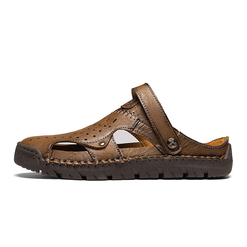 (⏰Limited Time Sale 70% OFF🔥)Men's Full-Grain Leather Sandals – Closed-Toe, Adjustable for Fishing & Gardening