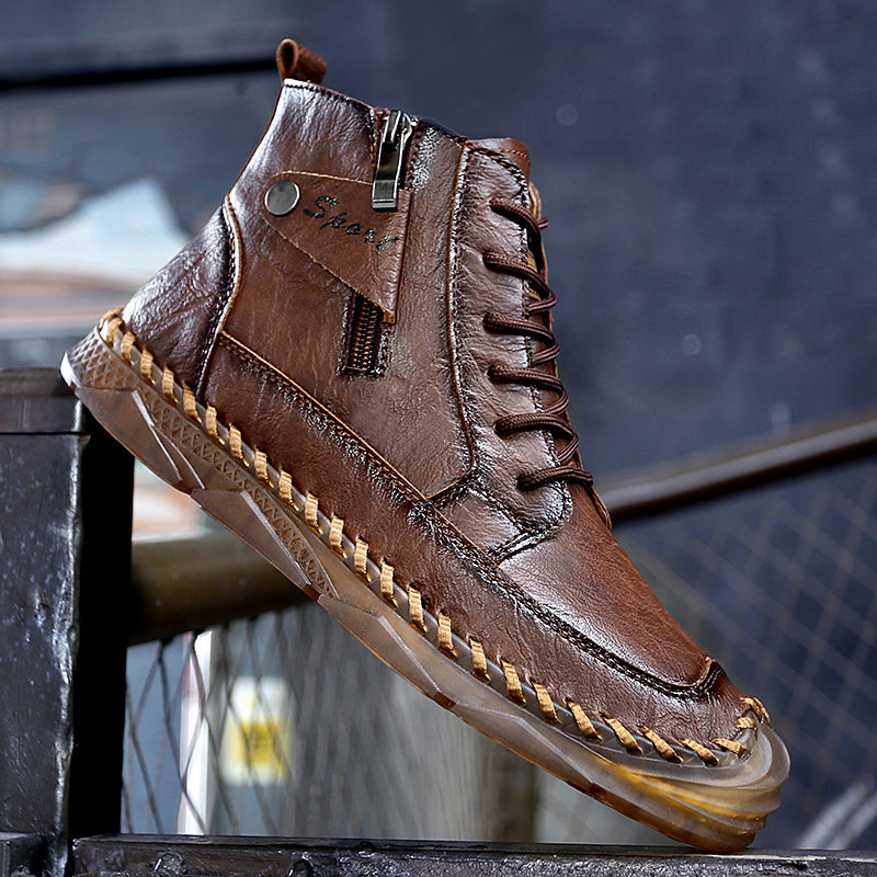 (⏰NOW ON: 70% OFF Sale! 🔥)Men’s Leather Work & Motorcycle Chukka Boots – Durable, Lightweight, Non-Slip Sole with Ankle Support for Long Rides & Long Days