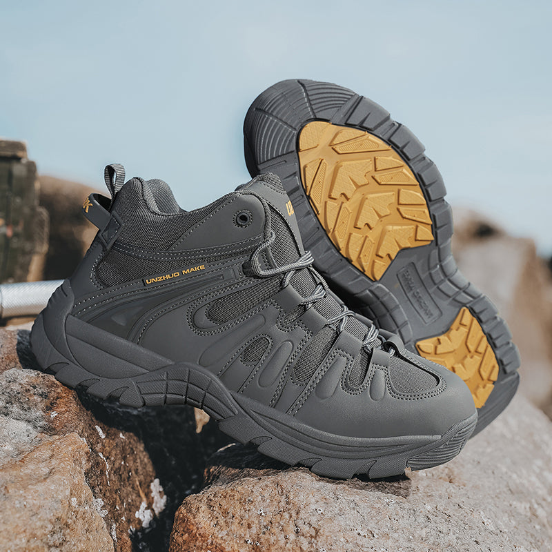 (🔥Last Day Promotion 70% OFF 🎁) Men’s Leather Hiking and Work Boots, Waterproof Lightweight Orthopedic Comfort, Slip Resistant Anti Puncture, Shock Absorbing Arch and Ankle Support, for Wet Trails Construction and Long Walks