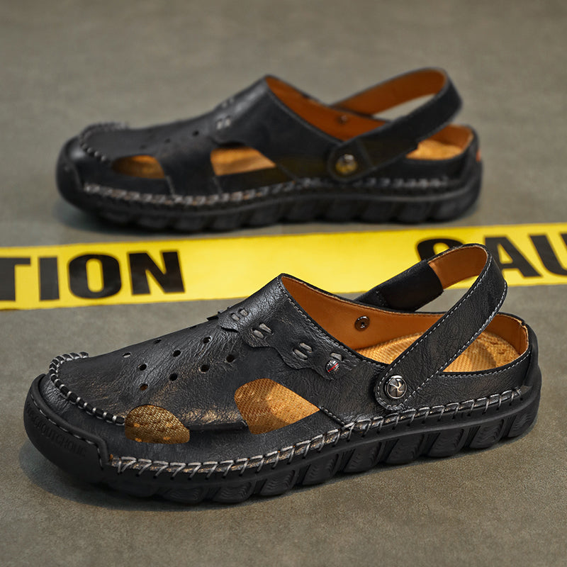 (⏰Last Day 70% OFF🔥)Men's 40+ Orthopedic Closed-Toe Sandals – Full-Grain Leather, Adjustable, Handmade for Fishing, Gardening & Daily Wear