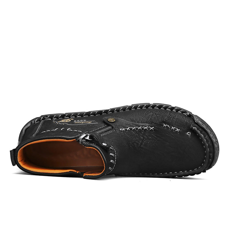 (⏰Last Day 70% OFF🔥)Men's Top-Quality Motorcycle Boots Hand-Stitched Genuine Leather Boots-Wide Toe, Waterproof， Anti-Slip， Anti-Sprain，Suitable for Work, Driving, Hiking