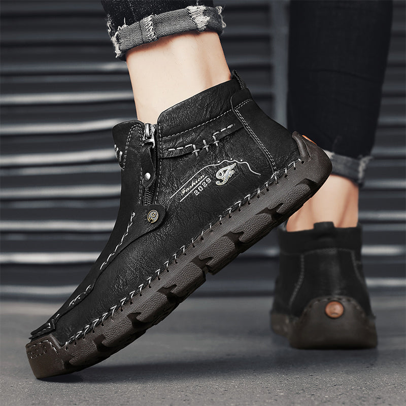 (⏰Last Day 70% OFF🔥)Men's Top-Quality Motorcycle Boots Hand-Stitched Genuine Leather Boots-Wide Toe, Waterproof， Anti-Slip， Anti-Sprain，Suitable for Work, Driving, Hiking