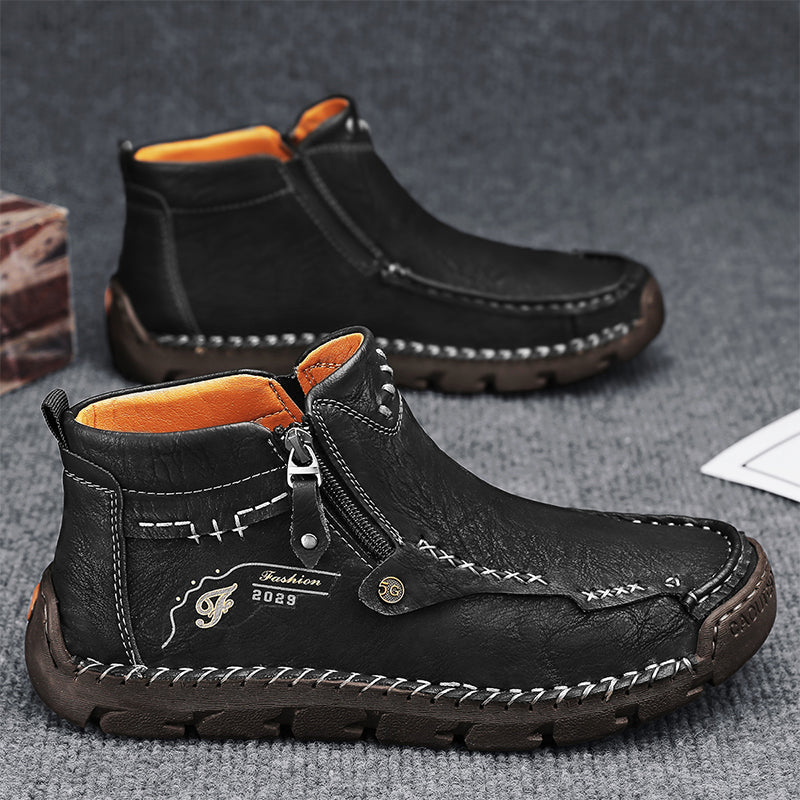 (⏰Last Day 70% OFF🔥)Men's Top-Quality Motorcycle Boots Hand-Stitched Genuine Leather Boots-Wide Toe, Waterproof， Anti-Slip， Anti-Sprain，Suitable for Work, Driving, Hiking