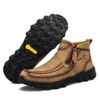 (⏰NOW ON: 70% OFF Sale! 🔥)Men's Premium Motorcycle Boots – Hand-Stitched Genuine Leather, USMCA Recommended - Wide Toe, Waterproof, Anti-Slip, Anti-Sprain, Ortho Support, Suitable for Riding, Work, Driving, Hiking