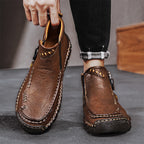 (⏰Last Day 70% OFF🔥)Men's Top-Quality Motorcycle Boots Hand-Stitched Genuine Leather Boots-Wide Toe, Waterproof， Anti-Slip， Anti-Sprain，Suitable for Work, Driving, Hiking